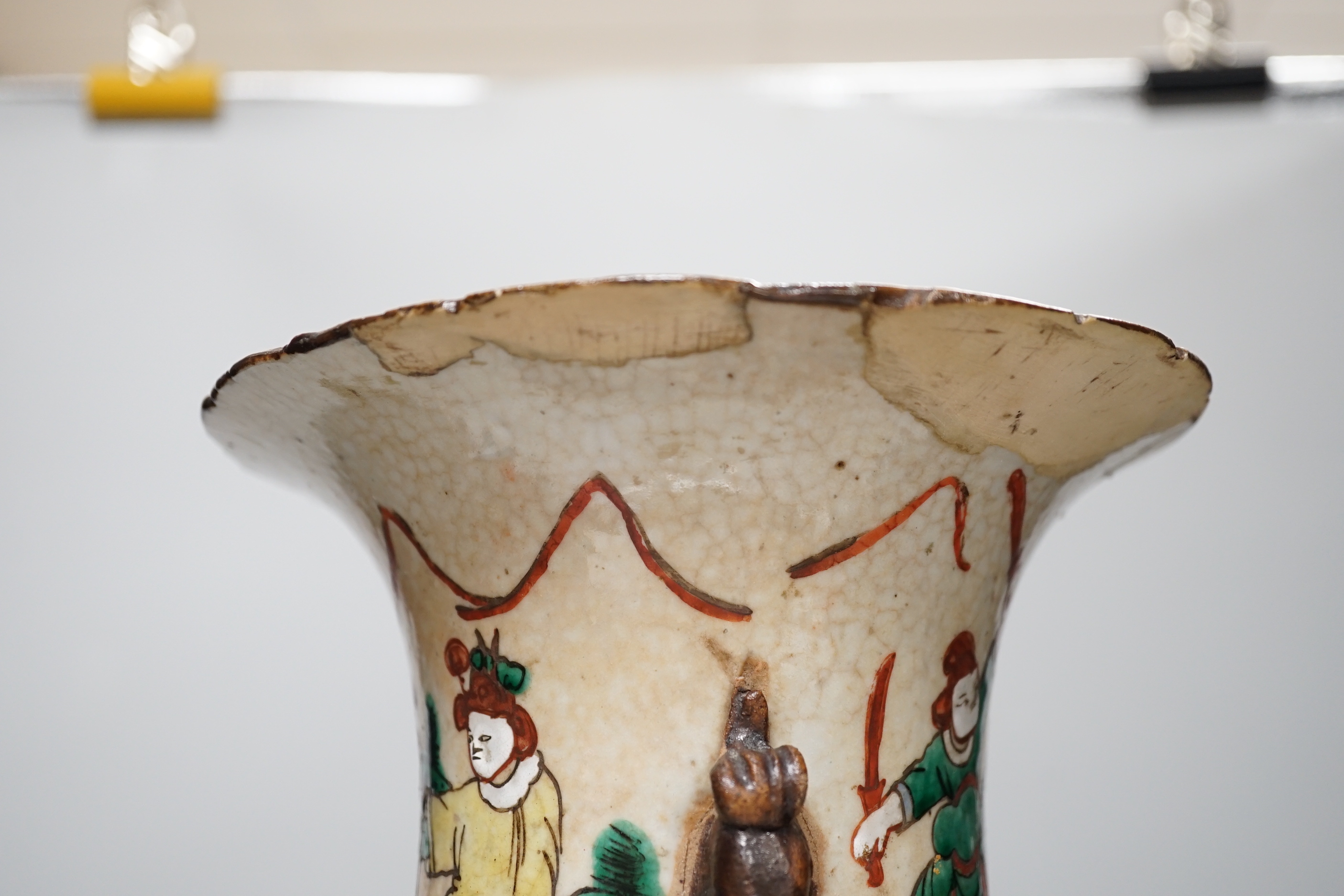 A Chinese crackleglaze famille rose 'Warriors' vase, early 20th century, 44cm